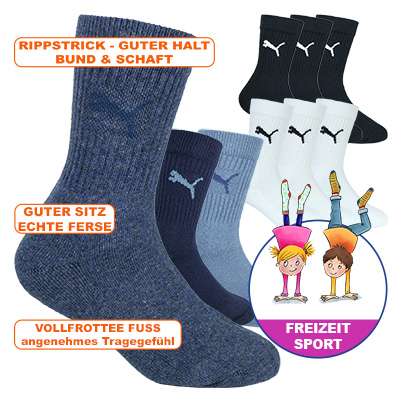 PUMA Kinder Crew Sport Socken mit Vollfrotteesohle