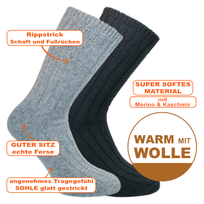 Kuschelig warme Merino- und Kaschmir Wolle Luxus Socken