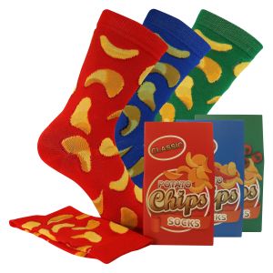 Ausgefallene Motiv-Socken POTATO CHIPS in Geschenk-Schachtel