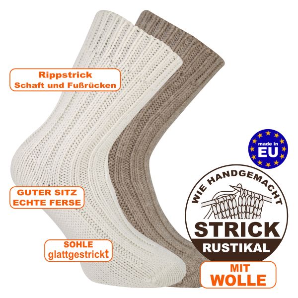 Warme rustikal gestrickte Alpaka Socken mit Wolle superweich wollweiss-beige-mix