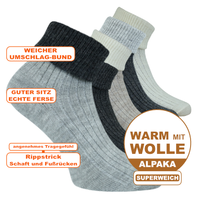 Warme superweiche Umschlagsocken mit Alpaka-Wolle dünn dezente Farben