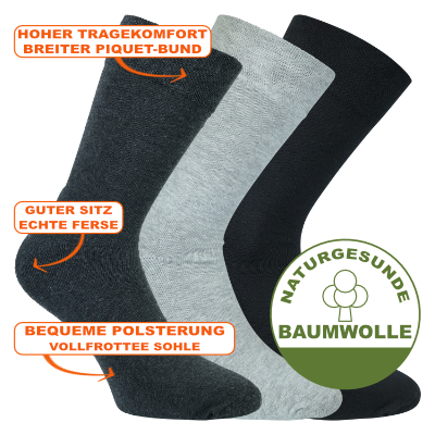 Bequeme Herren Wellness WALK Socken mit stoßdämpfender Fußbett-Frottee-Polsterung