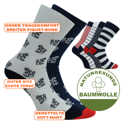 Bequeme Maritim-Motiv-Socken AHOI mit naturgesunder Baumwolle