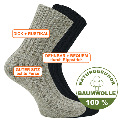 Dicke robuste 100% Baumwolle Socken