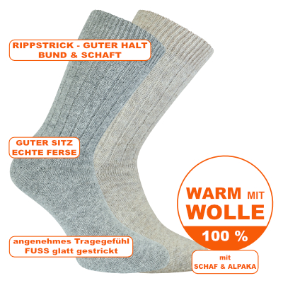 Feine luxuriöse Socken mit 100% Wolle vom Schaf und Alpaka