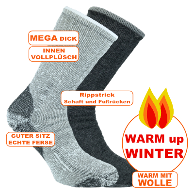 Mollig warme stabile dicke Vollplüsch-Thermo-Cordura-Socken mit flauschig weicher Alpaka Wolle