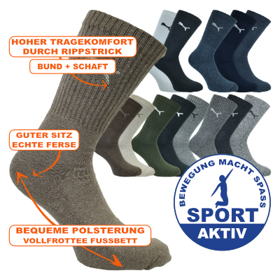 Bequeme Puma Sport-Socken mit weicher Frottee-Fußbettpolsterung