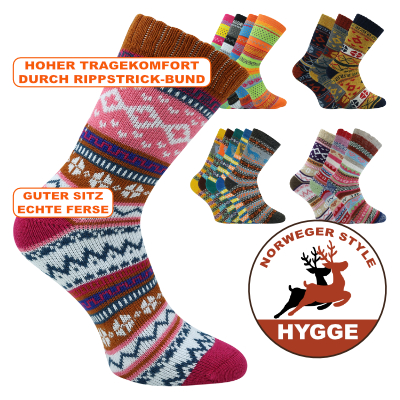 Hygge Socken mit wunderschönen nordischen Mustern mit Baumwolle oder Wolle