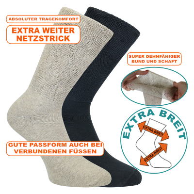 Extra-breite Komfort-Bio-Socken mit mega-elastischem Netzstrick 