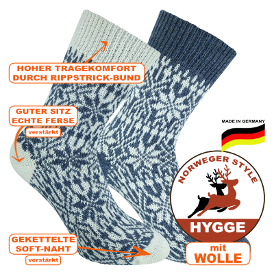 Warme Wollsocken mit traditionellem Norwegermuster Stern-Design