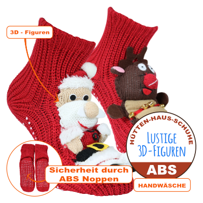 Winterwarme lustige Weihnachts-Homesocks mit ABS-Noppen und 3-D-Strick-Motiven