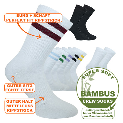Tennissocken CREW Socks mit superweicher Bambus-Viskose