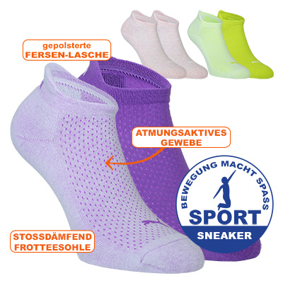 Puma Damen Comfort-Sport-Sneakersocken mit Frotteesohle in frischen Farben
