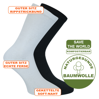 Damen- und Herren-Socken mit GOTS Bio Baumwolle -save the world-