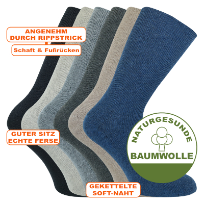 Gerippte Baumwolle-Wellness-Socken ohne Gummidruck