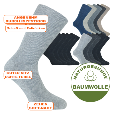 Gerippte Baumwolle-Wellness-Socken ohne Gummidruck