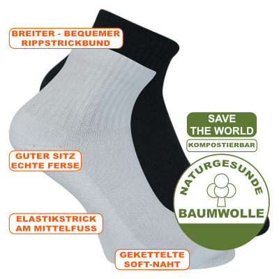 Sport Kurzsocken -save the world- mit GOTS Bio Baumwolle