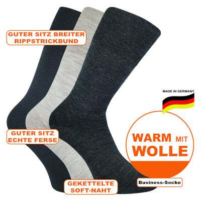 Performance Freizeit-Business-Socken 80% Merino-Wolle Made in Germany