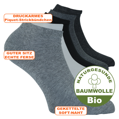 Apollo bequeme naturgesunde BIO-Baumwolle Sneakersocken