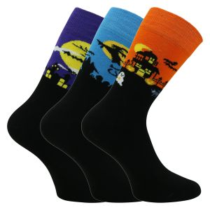 Bunte Spooky Gruselschloss Socken ohne Gummidruck - 3 Paar