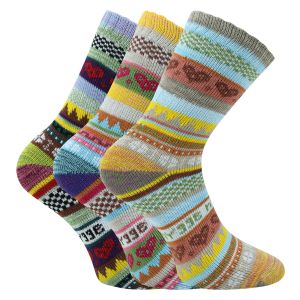 Farbenfrohe Damen Hygge Socken mit viel Baumwolle im Skandinavien Style - 3 Paar