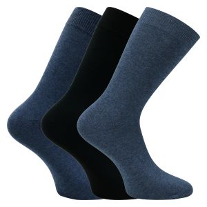 Wellness Socken ganz ohne Gummi glattgestrickt blau-mix - 3 Paar
