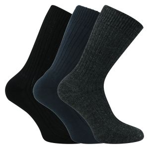 Plüschsohle Socken mit Wolle dunkel - 3 Paar
