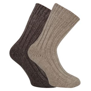 Alpaka Wolle Socken super weich beige-braun-mix - 2 Paar