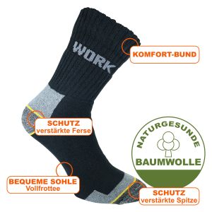 Arbeitssocken Work Socks mit weichem breiten Komfort-Bund - 3 Paar