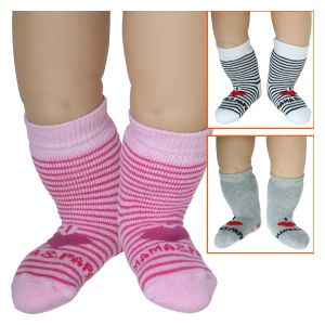 Warme weiche Baby-Socken I LOVE MAMA UND PAPA mit ABS Noppen und Vollfrotteefütterung