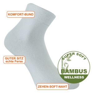 Bambus Kurzschaft Wellness Socken weiß - 3 Paar