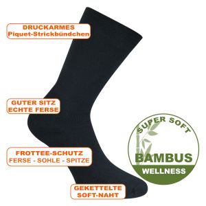 Bambus Massage Socken Frottee-Sohle - 3 Paar