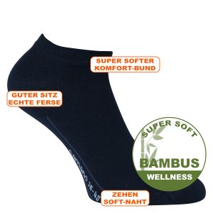 Bambus Sneakersocken ohne Gummidruck navy marine-blau - camano