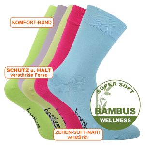 Bambus Viskose Socken bunter Farbmix - 3 Paar