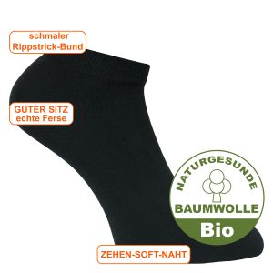 Bio-Baumwolle Sneaker Socken schwarz - 3 Paar