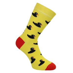 Bunte Motiv-Socken aus Baumwolle quietschiger schwarzer Enten-Spaß auf gelb