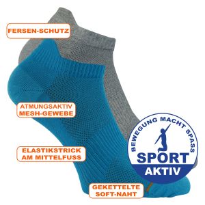 Camano multifunktionale Sport Sneakersocken turquoise grau mix - 2 Paar