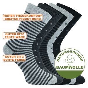 Damen Socken ohne Gummidruck modern grey - Streifen und Punkte - 5 Paar