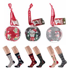 Damen Weihnachts-Socken in Christbaum-Kugel - 2 Paar