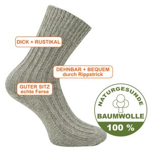 Dicke 100% Baumwolle Socken in naturbeige - 3 Paar
