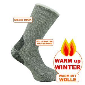 Dicke graue CorDura Vollplüsch Thermo Socken mit Alpaka Wolle - 1 Paar