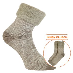 Dicke mollig warme Damen Warm Up Kuschel-Socken taupe