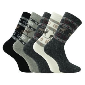 Dünne Alpaka Wolle Socken warm im Norweger-Design mix - 2 Paar