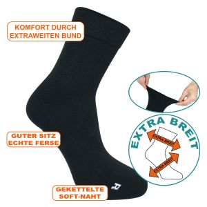 Extra breite Socken Kurzschaft schwarz - 2 Paar