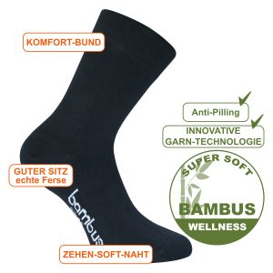 Extra stabile Wellness Bambus Socken schwarz