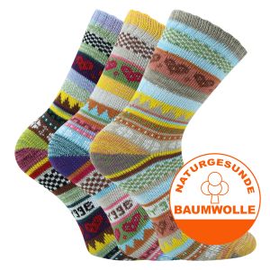 Farbenfrohe Damen Hygge Socken mit viel Baumwolle im Skandinavien Style - 3 Paar