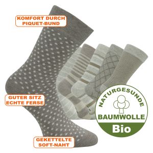 Bequeme naturgesunde Herren Bio-Baumwolle Socken mit Streifen und Muster in beige