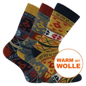 Mollig warme Hygge Socken mit viel Wolle im Big Ethno Style