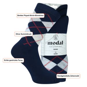 Butterweiche karierte Modal-Socken navy-mix ohne Gummidruck