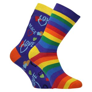 Knallbunte Regenbogen-Ringel-Strümpfe Love Peace Socken mit viel Baumwolle